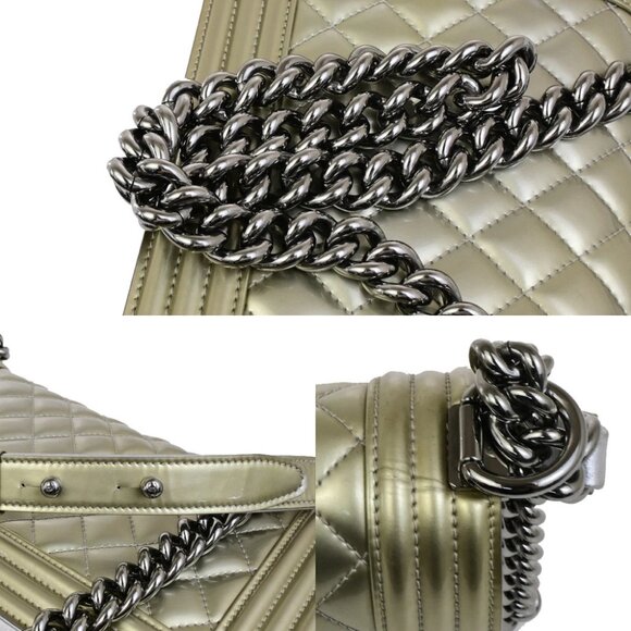 CHANEL CC Boy Bicolor Chain Shoulder Bag Patent Leather GD Silver SHW 385RK882 - Picture 16 of 16